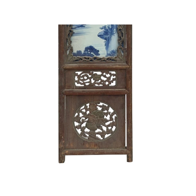 1960s Vintage Rustic Blue White Scenery Porcelain Painting Wall Panel For Sale - Image 5 of 8