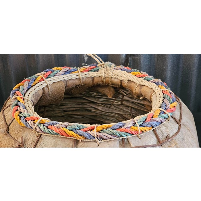 Vintage Native American Style Handwoven Fiber Basket With Feather & Beaded Details For Sale - Image 9 of 14