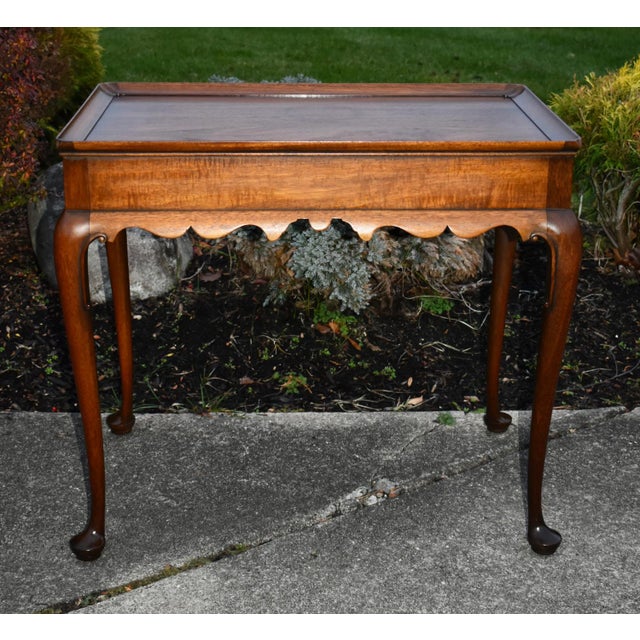 Kittinger Mahogany Tea Table Vintage Queen Anne Cw-8 Scalloped Pull-Out Slides For Sale - Image 9 of 13