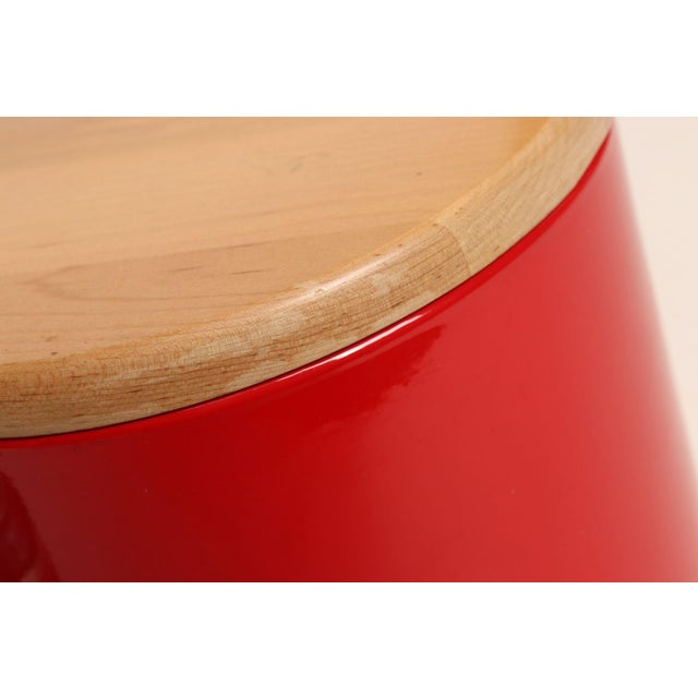 Mid Century Modern Red Vinyl and Birch Insulated Ice Bucket by Georges Briard For Sale - Image 11 of 14