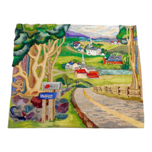 Trudi Shippenberg, Large Americana Folk Art Pictorial Hooked Rug Wool Wall Hanging Tapestry