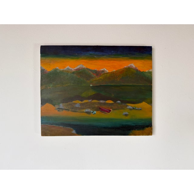 Vintage Expressionist Mountain Landscape Sunset Oil Painting on Canvas – Unframed For Sale - Image 4 of 11