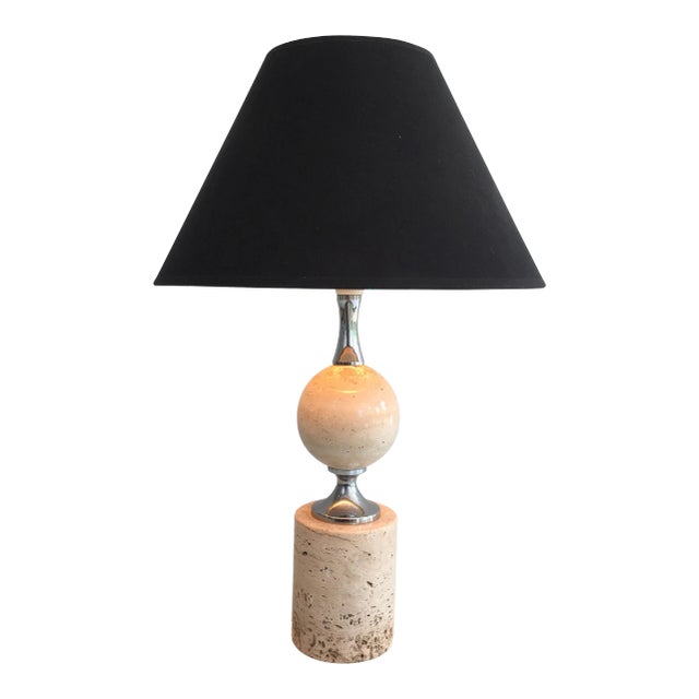 Philippe Barbier, Travertine and Chrome Table Lamp, French, circa 1970 For Sale