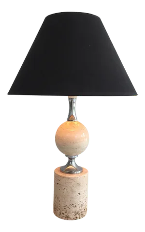 Philippe Barbier, Travertine and Chrome Table Lamp, French, circa 1970