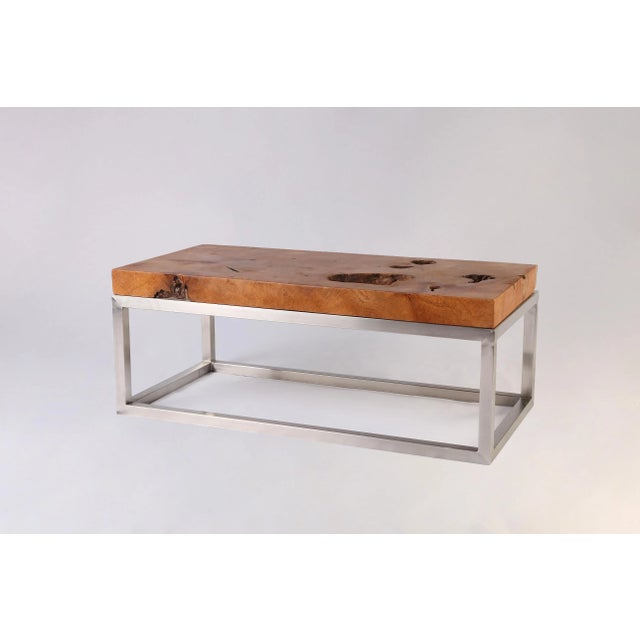 Rustic Solid Teak Top and Stainless Steel Base Coffee Table For Sale - Image 4 of 9