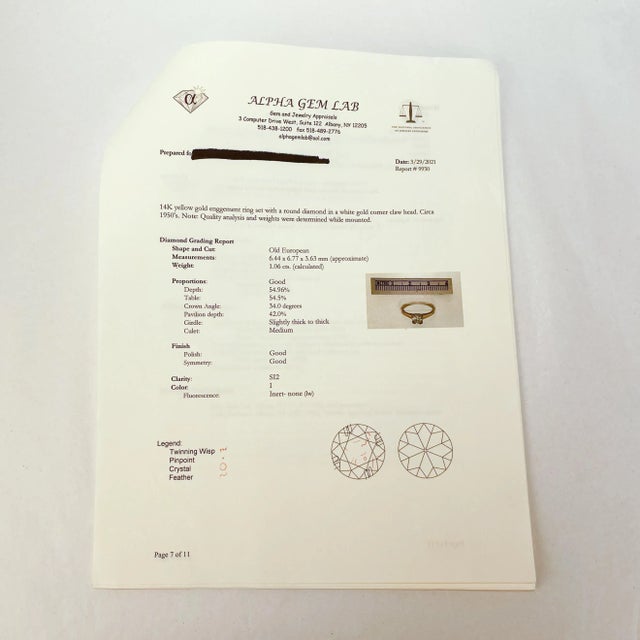 Mid 20th Century Antique 14 Karat Gold & 0.73 Ct. European Cut Diamond Solitaire Ring Size 4.75 For Sale - Image 5 of 12