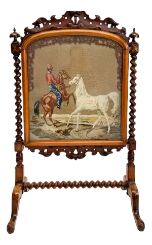 Antique Victorian Needlepoint Fire Screen