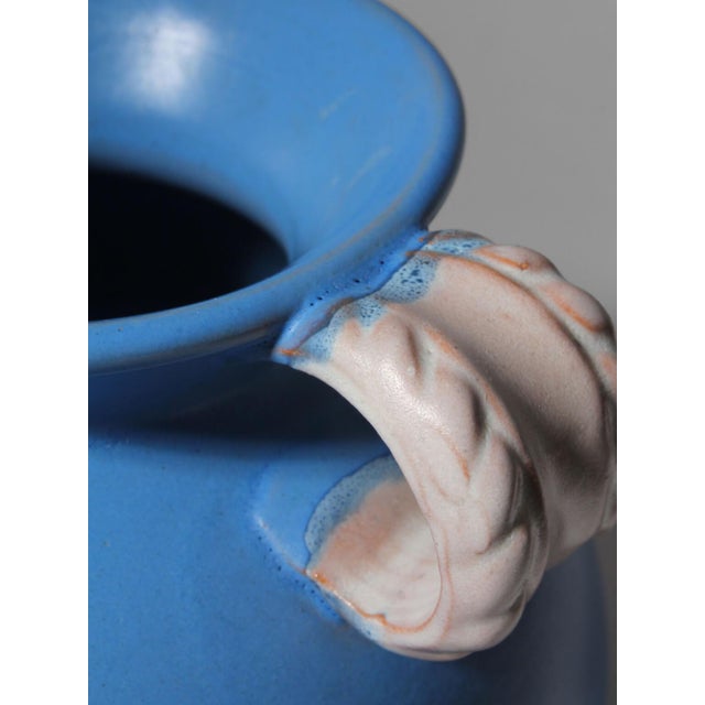 Ceramic Art Deco Double Handled Blue Vase by Gabriel Burmeister for Gabriel Keramik, Sweden, 1930s For Sale - Image 7 of 8