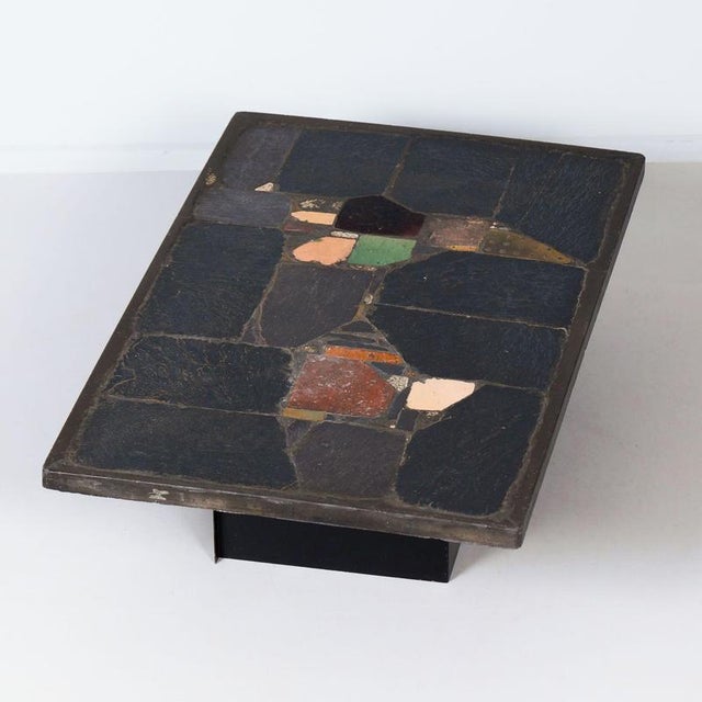 Brutalist Rectangular Ceramic and Brass Slate Coffee Table by Paul Kingma, 1970s For Sale - Image 3 of 11