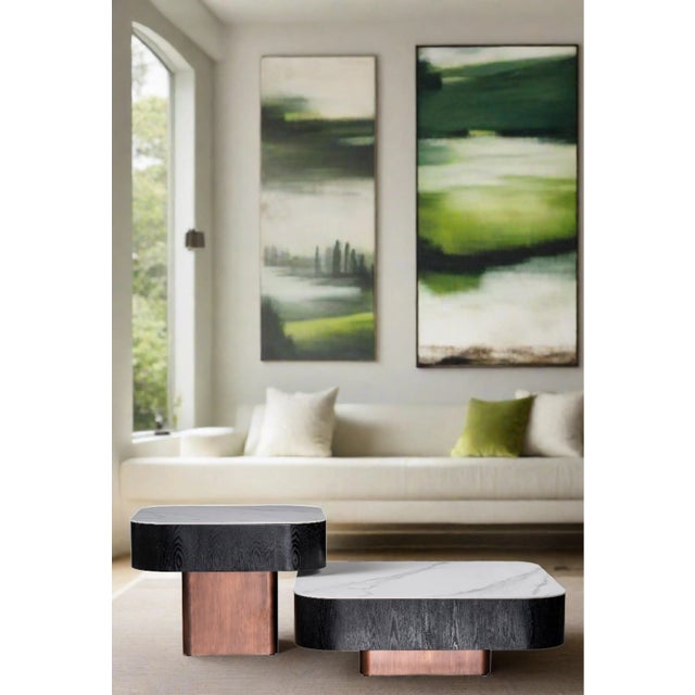 Black Set of 2 Ceramic Top Coffee Table Set For Sale - Image 8 of 8