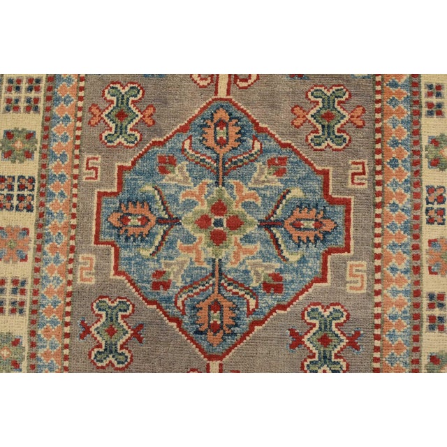 Kazak Runner 2’7” X 9’8” Gray Wool Tribal Hand-Knotted Oriental Rug For Sale - Image 9 of 13