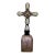 Handmade Crystal Cross Assemblage Sculpture on Pink Glass Bottle For Sale