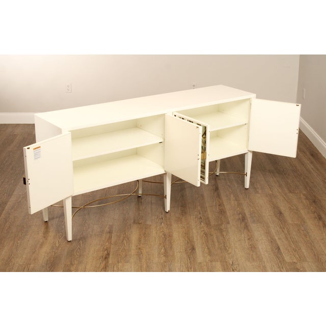 Hollywood Regency Alden Parkes Designs White Lacquer Mirror Door Sideboard Console For Sale - Image 3 of 12