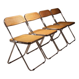 Plia Folding Chairs with Cane by Giancarlo Piretti for Anonima Castelli, 1970s, Set of 4 For Sale