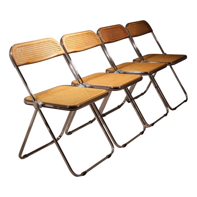 Plia Folding Chairs with Cane by Giancarlo Piretti for Anonima Castelli, 1970s, Set of 4 For Sale