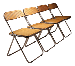 Plia Folding Chairs with Cane by Giancarlo Piretti for Anonima Castelli, 1970s, Set of 4