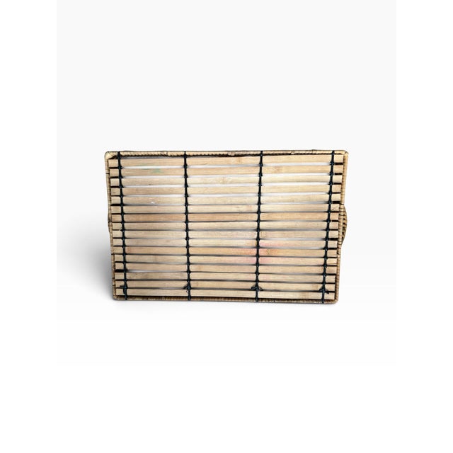 Vintage Bamboo & Rattan Tray With Woven Handles, Mid-Century For Sale In Portland, ME - Image 6 of 6