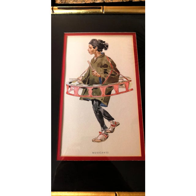 Mid-Century Italian Chinoiserie Watercolor Faux Bamboo Framed Art For Sale - Image 10 of 10