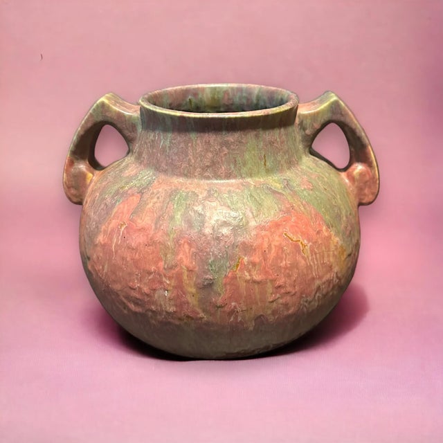 Large Roseville Carnelian II Two-Handled Vase c1920s. Unsigned. No chips, cracks or repairs..