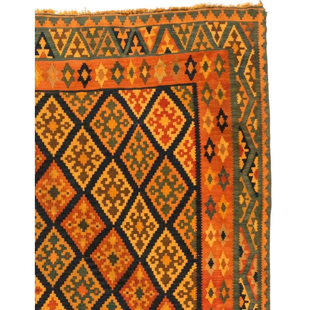 Traditional 1940s Orange Yellow Green Caucasian Kilim Geometric Rug For Sale - Image 3 of 5