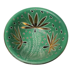 Art Deco Mint Green and Gold Leaf Ceramic Bowl by Waylande Gregory