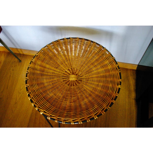 Small Vintage French Side Table in Wicker and Iron by Raoul Guys, 1950 For Sale - Image 6 of 8