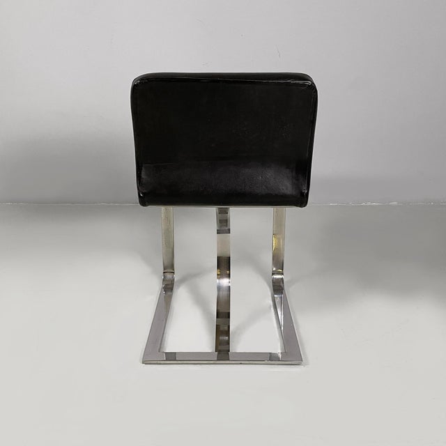 Italian Modern Chair in Black Leather and Steel, 1980s For Sale - Image 4 of 18