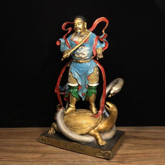 Polychrome Brass Zhenwu Emperor With Turtle and Snake, 15