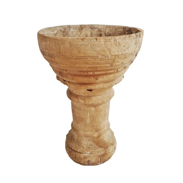 Mid 20th Century Vintage Old Wood India Mortar Cup For Sale - Image 5 of 5