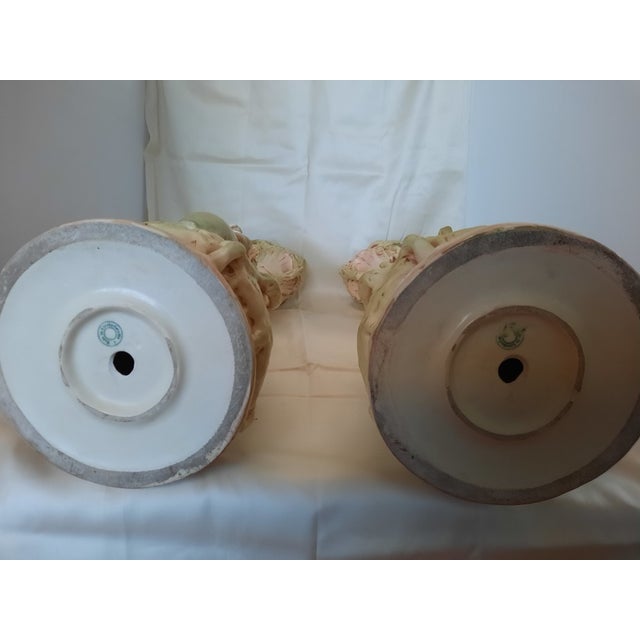 Ivory Antique Royal Dux Bohemia Art Nouveau Porcelain Nymph Vases, Pair - C. 1920s For Sale - Image 8 of 9