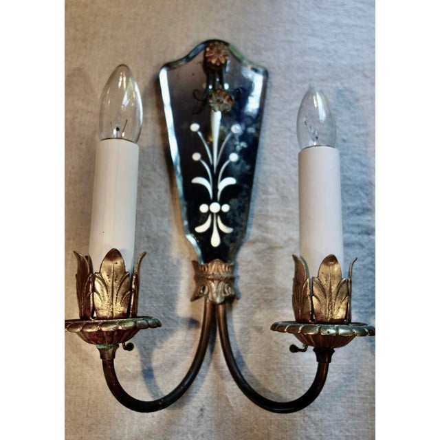 Art Deco Venetian Art Deco Etched Mirrored Wall Sconces - a Pair For Sale - Image 3 of 14