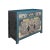 Chinese Chinese Distressed Teal Green Gray Flower Graphic Credenza Cabinet For Sale - Image 3 of 7