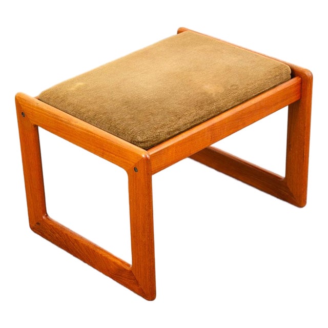 1960s Mid Century Danish Modern Ottoman Stool Brown Tan Fabric Rectangular Footrest For Sale