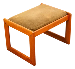 1960s Mid Century Danish Modern Ottoman Stool Brown Tan Fabric Rectangular Footrest