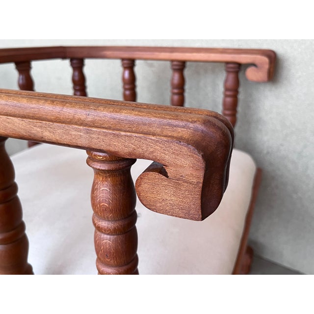 Early 20th Century Pair of Spanish Slatted Barrel Back Hand Carved Chairs For Sale - Image 10 of 18