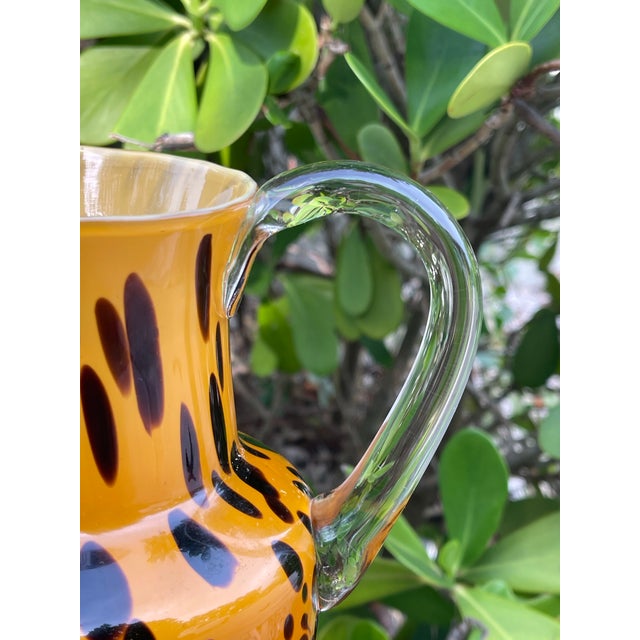 Orange Vintage Italian Style Leopard Spot Art Glass Pitcher For Sale - Image 8 of 12