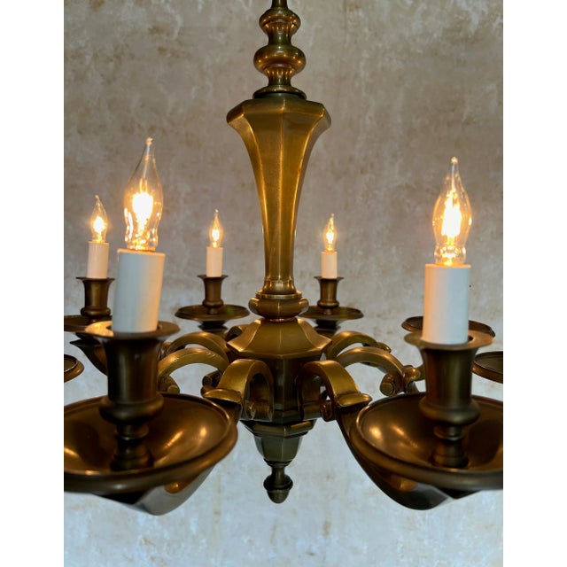 1940s Small French 1940's Bronze Chandelier For Sale - Image 5 of 11