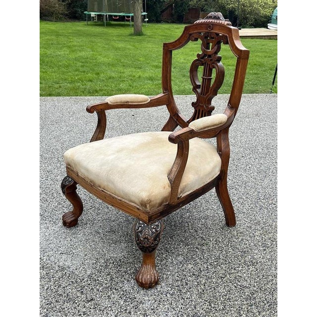 Victorian Carved Walnut Country House Library Armchair with Lion Paws Feet For Sale - Image 11 of 16
