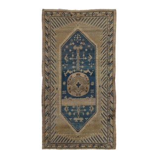 Vintage Khotan Samarkand Runner in Sand and Indigo With Medallions - Rug & Kilim For Sale