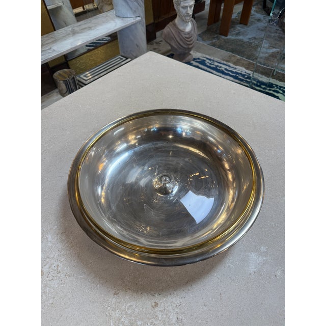 1970s Italian Glass and Silver-Plate Serving Bowl With Brass Rim, 1970s For Sale - Image 5 of 9