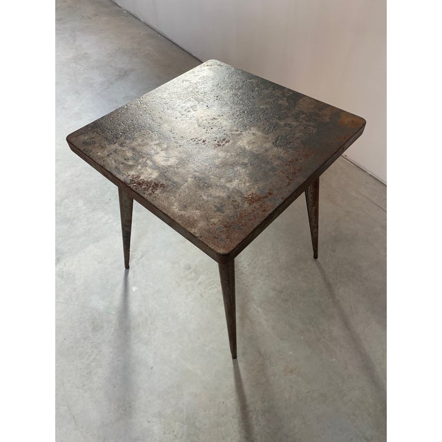 Industrial Steel Square Bistro Table / Desk + Ziggurat Lounge Chair, Set of 2 For Sale - Image 13 of 16