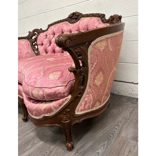Late 19th Century Antique Victorian Rococo Revival French Louis XV Carved Walnut Loveseat Settee For Sale - Image 5 of 16