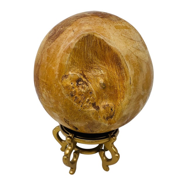 Wood Vintage Early 2000s Solid Teak Root Hand-Carved Decorative 7.5" Sphere For Sale - Image 7 of 9