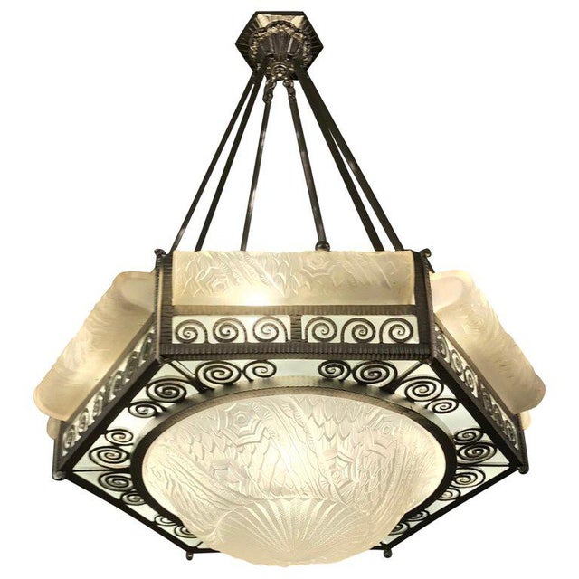 French Art Deco Hexagonal Chandelier by Schneider For Sale - Image 13 of 13