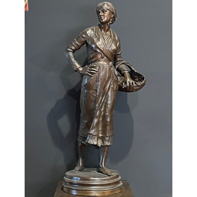 19th C. Ernest Guilbert Bronze "Paysanne Au Panier" Siot-Decauville 28" For Sale - Image 10 of 16