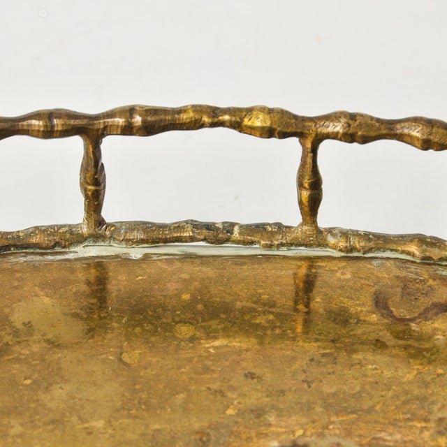 Large Vintage Brass Oval Bamboo Tray With Handles Decorative Serving Tray For Sale - Image 10 of 11