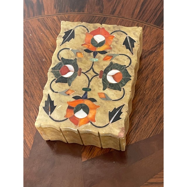 Boho Chic Set of 3, Antique Pietra Dura Stone Boxes Dish Desk Accessories For Sale - Image 3 of 7