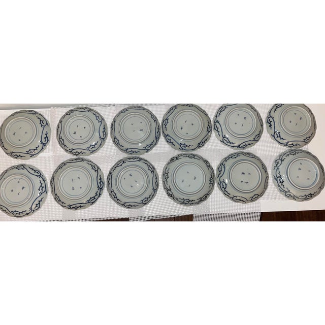 Antique Blue and White Plates - Collection of 12 - 7" X 7" Round - Scalloped Edge - End Edo or Beginning Meiji For Sale - Image 11 of 18