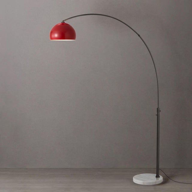 Half Dome 92" Mid Century Floor Lamp in Red/Black - White Marble Base For Sale In Los Angeles - Image 6 of 7