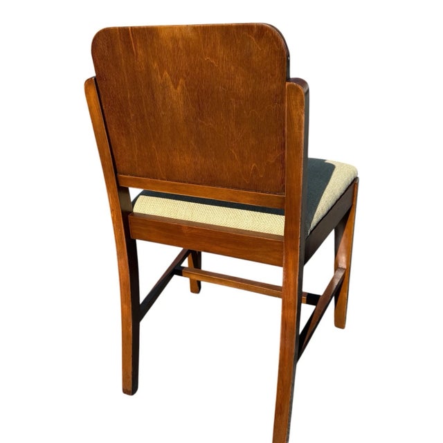 1930s Art Deco Walnut French Vanity Chair Newly Upholstered For Sale - Image 14 of 17